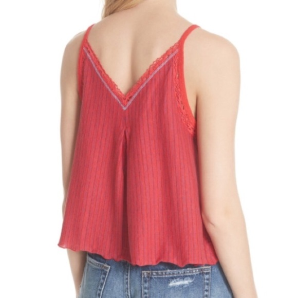 Free People Red Blue Striped Linen Tank Top Shirt - Picture 5 of 8